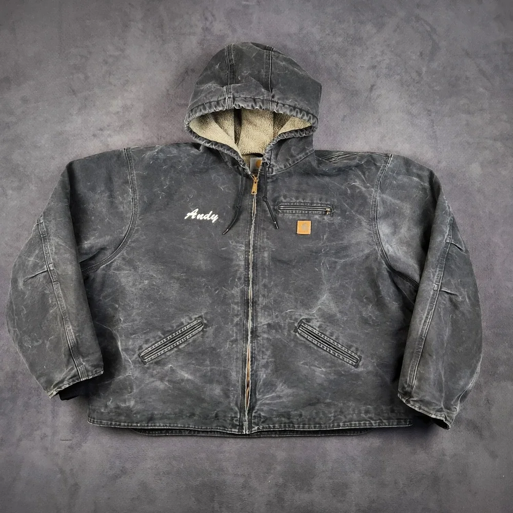 Carhartt J141 Sierra Sherpa Lined Jacket Mens 4XL Black Washed Duck Hooded‎ Logo